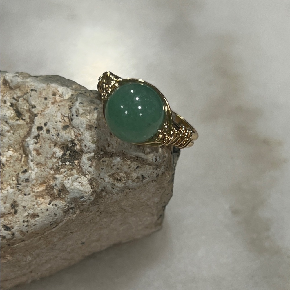 Green Aventurine Ring Crystal Wire Wrapped Adjustable Jewelry - Picture 2 of 7